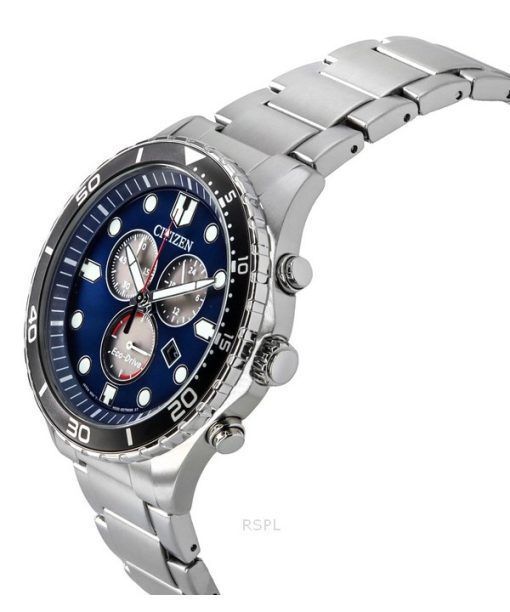 Citizen Sporty-Aqua Chronograph Edelstahl Blaues Zifferblatt Eco-Drive AT2560-84L 100M Herrenuhr