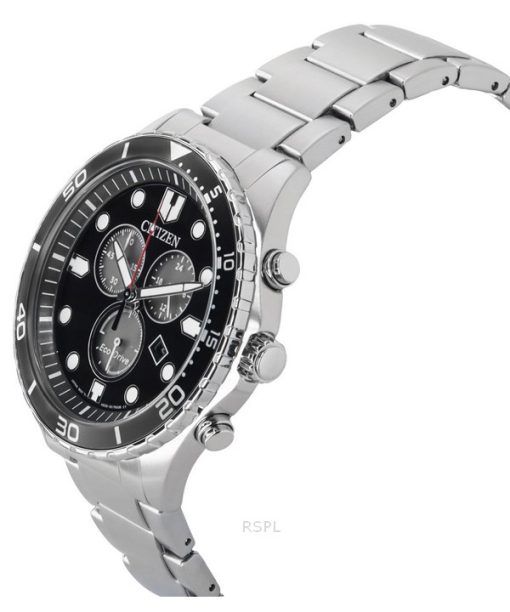 Citizen Sporty-Aqua Chronograph Edelstahl schwarzes Zifferblatt Eco-Drive AT2568-82E 100M Herrenuhr