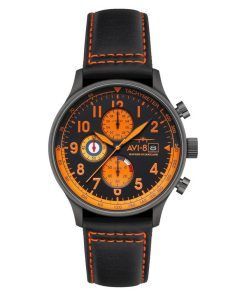 AVI-8 Hawker Hurricane Classic Chronograph Noire Lederarmband schwarzes Zifferblatt AV-4011-0R Herrenuhr