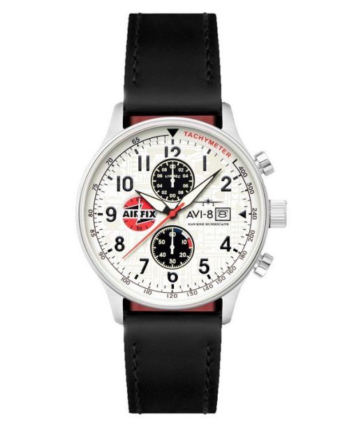 AVI-8 Hawker Hurricane Classic Chronograph Airfix Edition Deco graues Lederarmband weißes Zifferblatt AV-4011-1C Herrenuhr