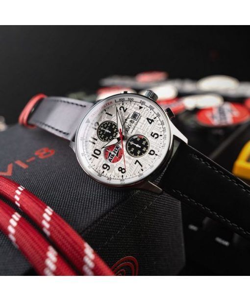 AVI-8 Hawker Hurricane Classic Chronograph Airfix Edition Deco graues Lederarmband weißes Zifferblatt AV-4011-1C Herrenuhr