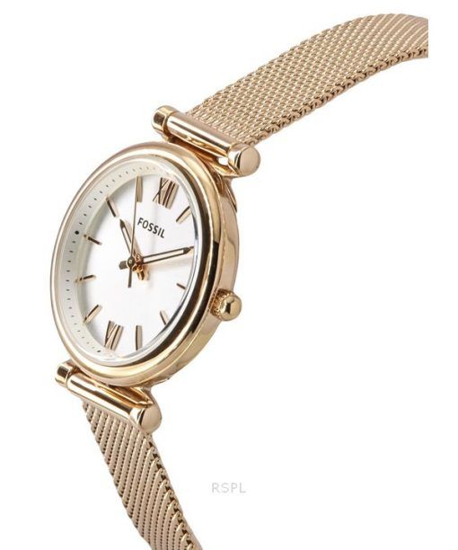 Fossil Carlie Roségoldfarbene Edelstahl-Quarzuhr mit silbernem Zifferblatt, ES5314SET, mit Geschenkset