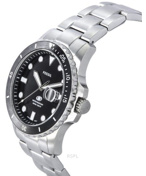 Fossil Blue Dive Edelstahl schwarzes Zifferblatt Quarz FS6032 100M Herrenuhr