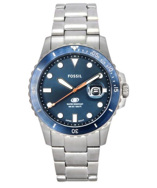 Fossil Blue Dive Edelstahl blaues Zifferblatt Quarz FS6050 100M Herrenuhr