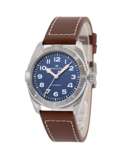 Hamilton Khaki Field Expedition Lederarmband blaues Zifferblatt Automatik H70225540 100M Herrenuhr