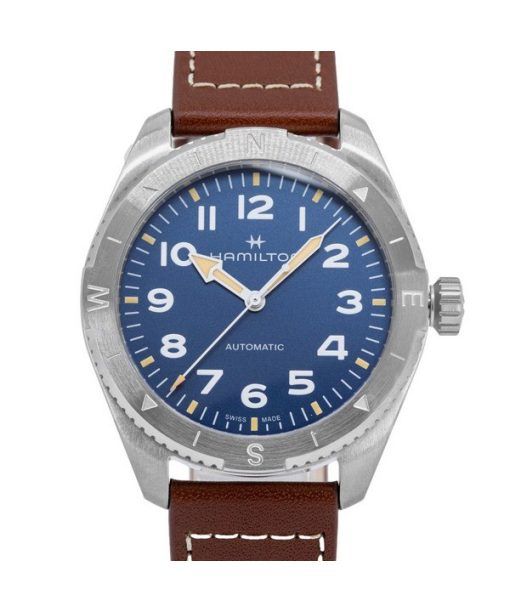 Hamilton Khaki Field Expedition Lederarmband blaues Zifferblatt Automatik H70315540 100M Herrenuhr