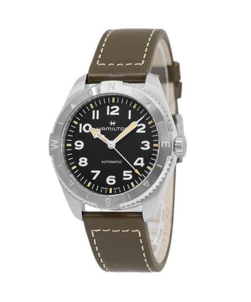 Hamilton Khaki Field Expedition Lederarmband schwarzes Zifferblatt Automatik H70315830 100M Herrenuhr