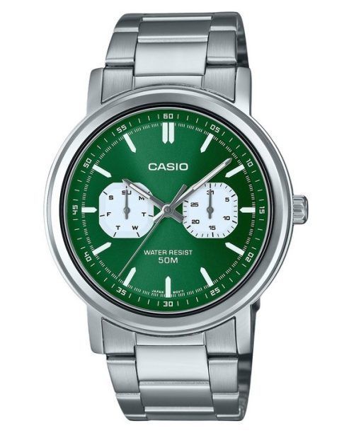 Casio Standard Analog Edelstahl Grünes Zifferblatt Quarz MTP-E335D-3EV Herrenuhr