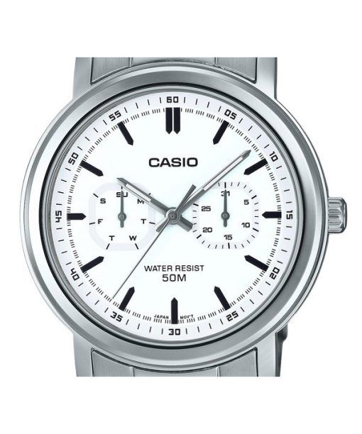 Casio Standard Analog Edelstahl weißes Zifferblatt Quarz MTP-E335D-7EV Herrenuhr