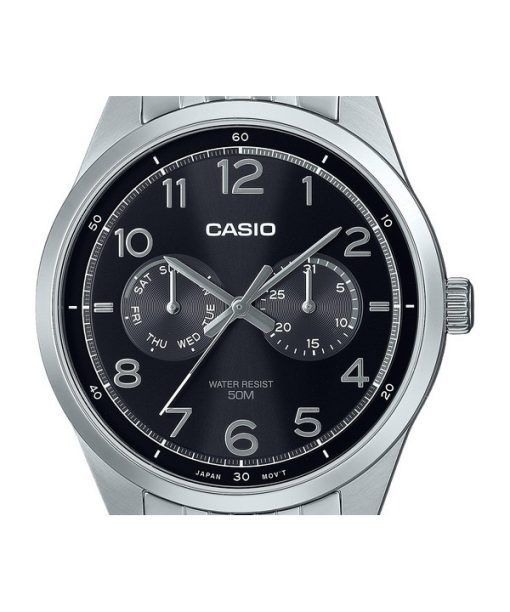 Casio Standard Analog Edelstahl schwarzes Zifferblatt Quarz MTP-E340D-1AV Herrenuhr