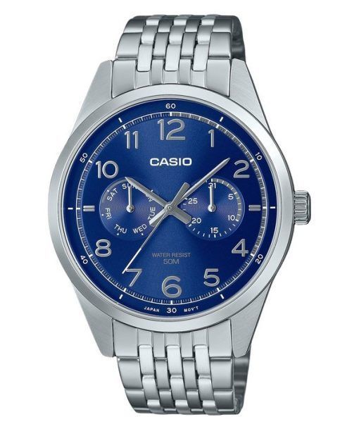 Casio Standard Analog Edelstahl Blaues Zifferblatt Quarz MTP-E340D-2AV Herrenuhr