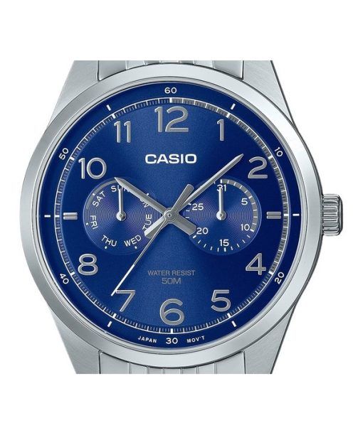 Casio Standard Analog Edelstahl Blaues Zifferblatt Quarz MTP-E340D-2AV Herrenuhr