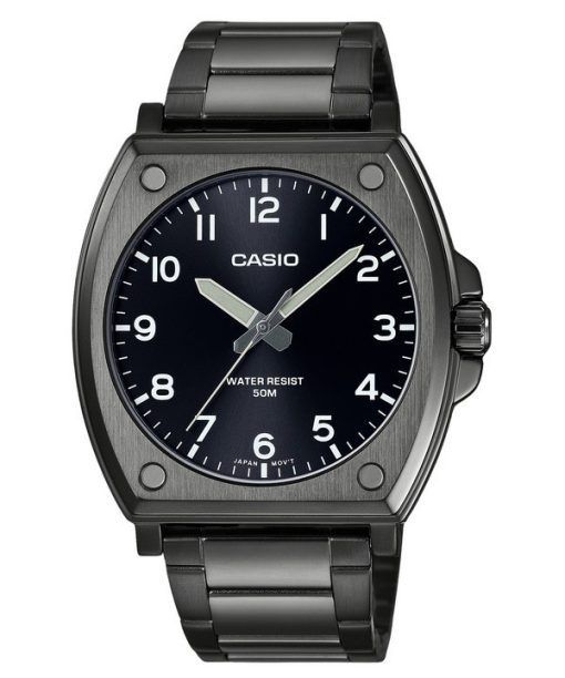 Casio Standard Analog schwarz ionenplattierter Edelstahl schwarzes Zifferblatt Quarz MTP-E730B-1AV Herrenuhr