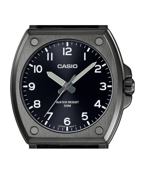 Casio Standard Analog schwarz ionenplattierter Edelstahl schwarzes Zifferblatt Quarz MTP-E730B-1AV Herrenuhr