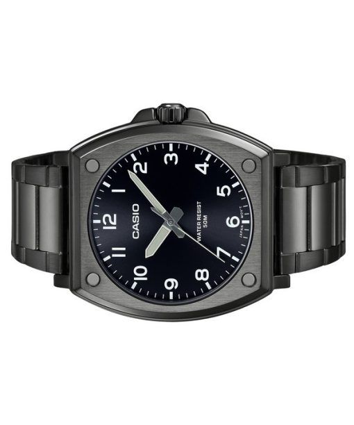 Casio Standard Analog schwarz ionenplattierter Edelstahl schwarzes Zifferblatt Quarz MTP-E730B-1AV Herrenuhr