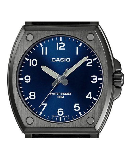 Casio Standard Analog schwarz ionenplattierter Edelstahl blaues Zifferblatt Quarz MTP-E730B-2AV Herrenuhr