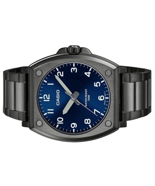 Casio Standard Analog schwarz ionenplattierter Edelstahl blaues Zifferblatt Quarz MTP-E730B-2AV Herrenuhr