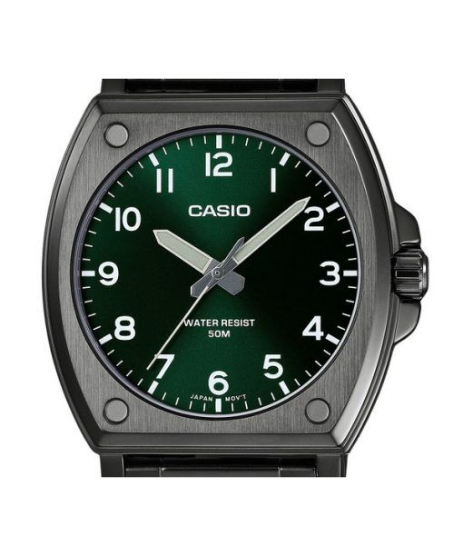 Casio Standard Analog schwarz ionenplattierter Edelstahl grünes Zifferblatt Quarz MTP-E730B-3AV Herrenuhr