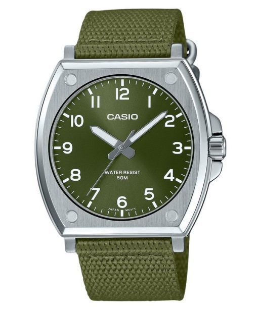 Casio Standard Analog Stoffarmband grünes Zifferblatt Quarz MTP-E730C-3AV Herrenuhr