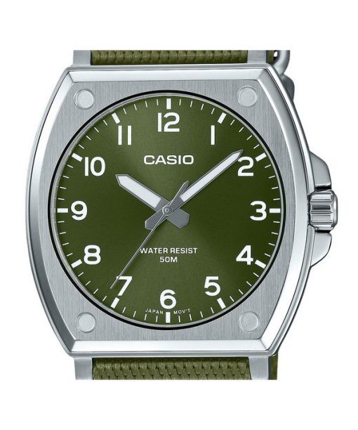 Casio Standard Analog Stoffarmband grünes Zifferblatt Quarz MTP-E730C-3AV Herrenuhr