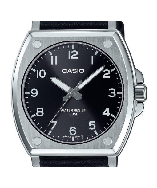 Casio Standard Analog Lederarmband schwarzes Zifferblatt Quarz MTP-E730L-1AV Herrenuhr