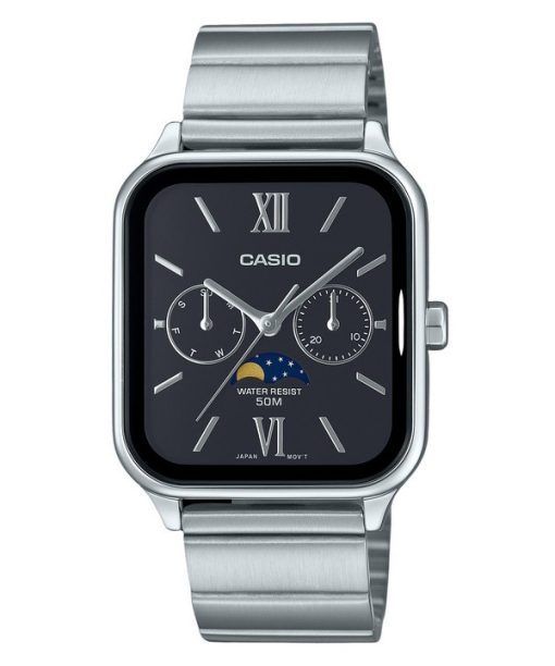 Casio Standard Analog Mondphase Edelstahl Schwarzes Zifferblatt Quarz MTP-M305D-1A2V Herrenuhr