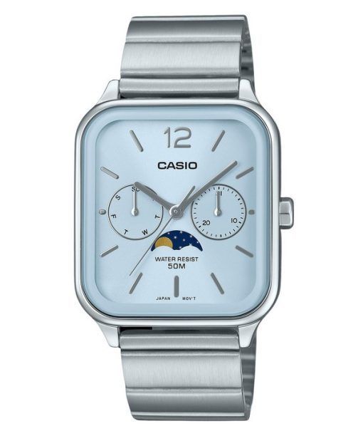 Casio Standard Analog Mondphase Edelstahl Babyblau Zifferblatt Quarz MTP-M305D-2AV Herrenuhr