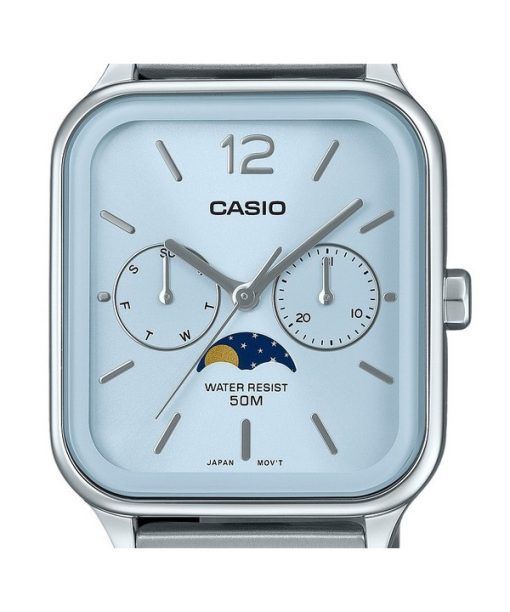 Casio Standard Analog Mondphase Edelstahl Babyblau Zifferblatt Quarz MTP-M305D-2AV Herrenuhr