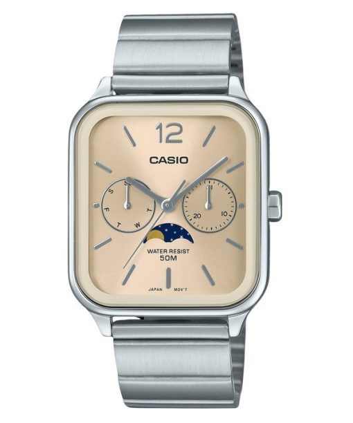 Casio Standard Analog Mondphase Edelstahl Champagner Zifferblatt Quarz MTP-M305D-9AV Herrenuhr