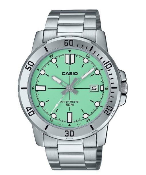 Casio Standard Analog Edelstahl Mintgrünes Zifferblatt Quarz MTP-VD01D-3E1V Herrenuhr