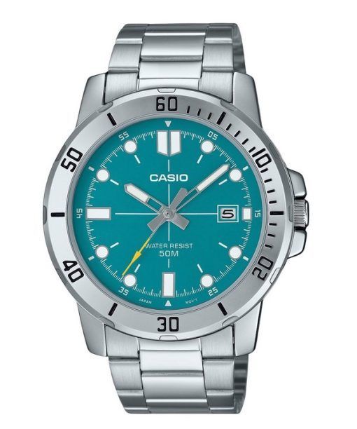 Casio Standard Analog Edelstahl Türkisblaues Zifferblatt Quarz MTP-VD01D-3E2V Herrenuhr