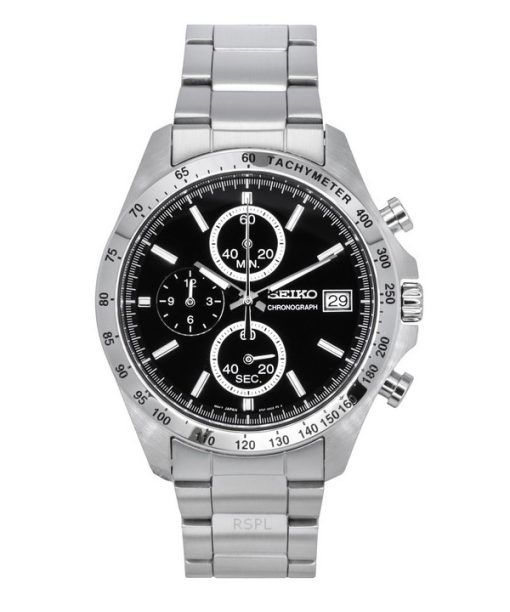 Seiko Spirit Chronograph Edelstahl schwarzes Zifferblatt Quarz SBTR005 100M Herrenuhr