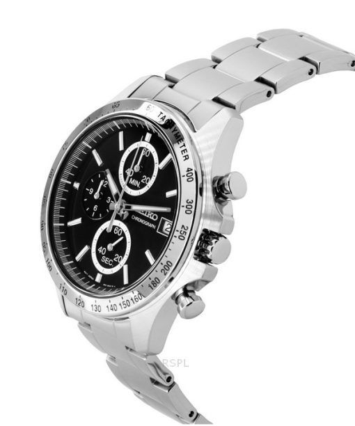 Seiko Spirit Chronograph Edelstahl schwarzes Zifferblatt Quarz SBTR005 100M Herrenuhr