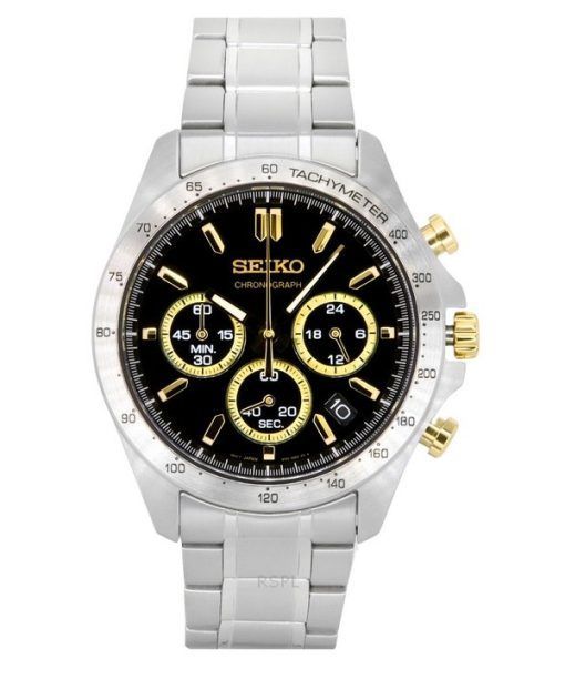 Seiko Spirit Chronograph Edelstahl schwarzes Zifferblatt Quarz SBTR015 100M Herrenuhr