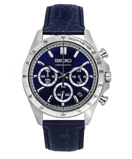 Seiko Spirit Chronograph Lederarmband blaues Zifferblatt Quarz SBTR019 100M Herrenuhr