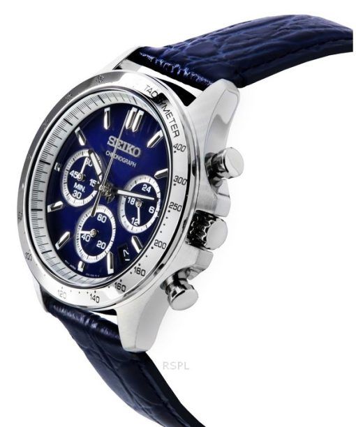 Seiko Spirit Chronograph Lederarmband blaues Zifferblatt Quarz SBTR019 100M Herrenuhr