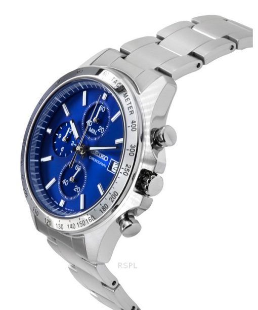 Seiko Spirit Chronograph Edelstahl blaues Zifferblatt Quarz SBTR023 100M Herrenuhr