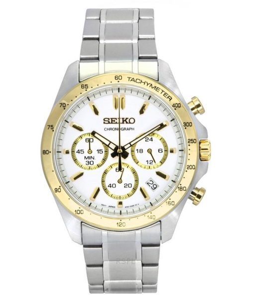 Seiko Spirit Chronograph Edelstahl weißes Zifferblatt Quarz SBTR024 100M Herrenuhr