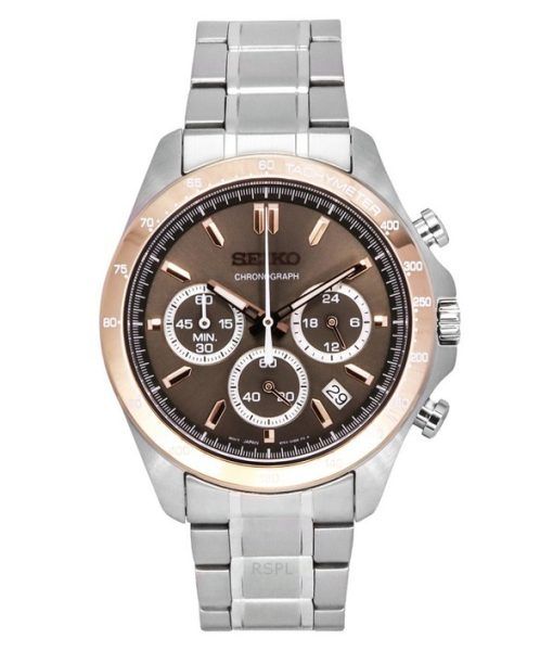 Seiko Spirit Chronograph Edelstahl braunes Zifferblatt Quarz SBTR026 100M Herrenuhr