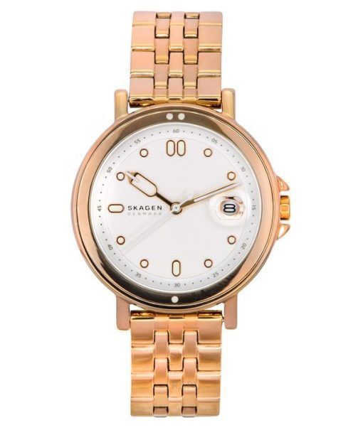 Skagen Signatur Lille Sport Roségoldfarbener Edelstahl Silbernes Zifferblatt Quarz SKW3136 Damenuhr