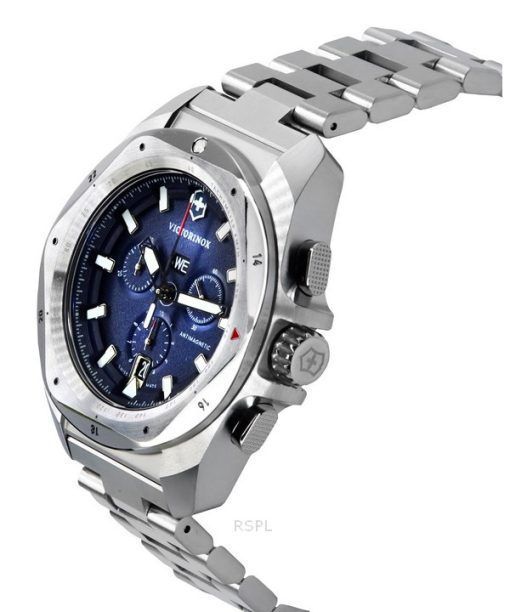 Victorinox Swiss Army INOX Chronograph Edelstahl Blaues Zifferblatt Quarz Taucheruhr 241985 200M Herrenuhr