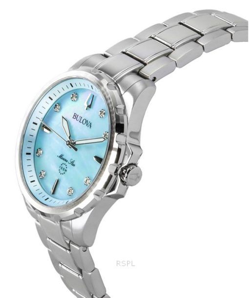 Bulova Marine Star Diamond Accents Edelstahl Blaues Perlmutt-Zifferblatt Quarz 96P248 100 Damenuhr