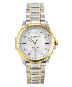 Bulova Marine Star zweifarbige Edelstahl-Diamant-Akzente Perlmutt-Zifferblatt Quarz 98P227 100M Damenuhr