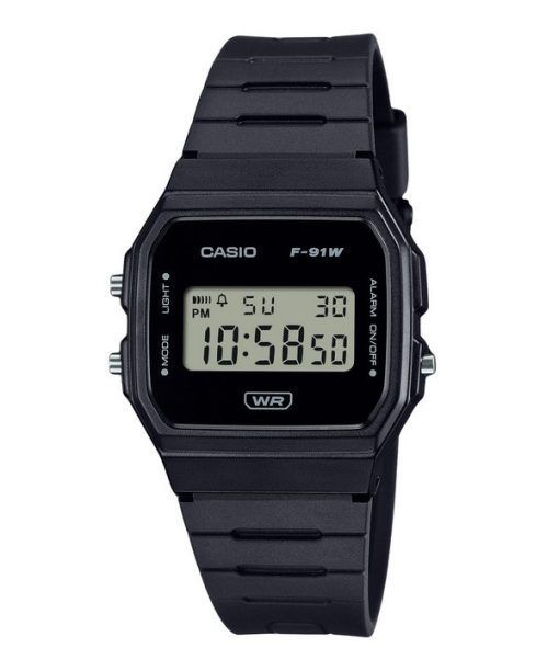 Casio POP Digital Schwarzes Armband aus biobasiertem Harz Quarz F-91WB-1A Unisex-Armbanduhr