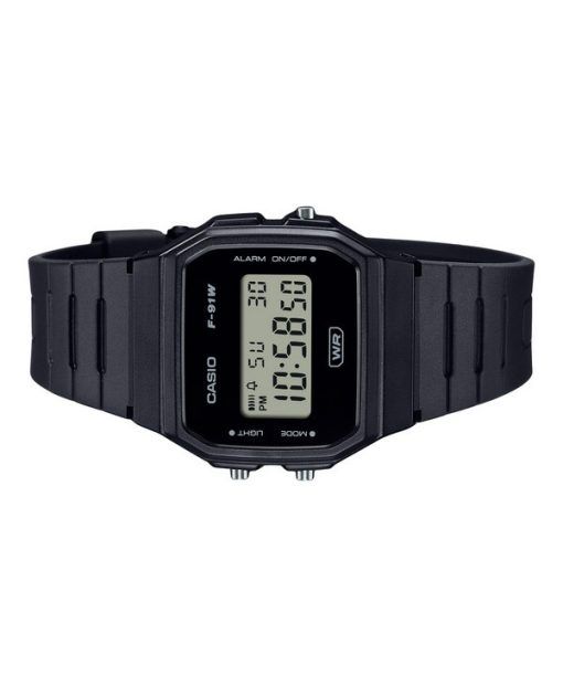 Casio POP Digital Schwarzes Armband aus biobasiertem Harz Quarz F-91WB-1A Unisex-Armbanduhr