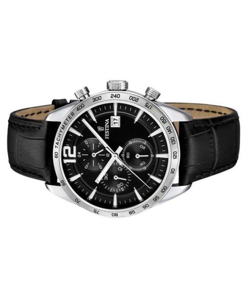 Festina Timeless Chronograph Lederarmband schwarzes Zifferblatt Quarz F16760-4 Herrenuhr