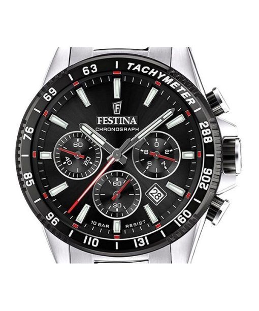 Festina Timeless Chronograph Edelstahl schwarzes Zifferblatt Quarz F20560-6 100M Herrenuhr