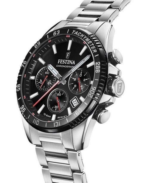 Festina Timeless Chronograph Edelstahl schwarzes Zifferblatt Quarz F20560-6 100M Herrenuhr