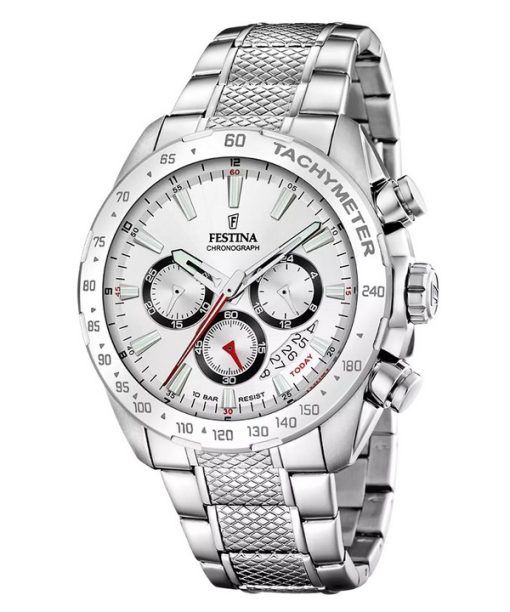 Festina Timeless Chronograph Edelstahl weißes Zifferblatt Quarz F20668-1 100M Herrenuhr