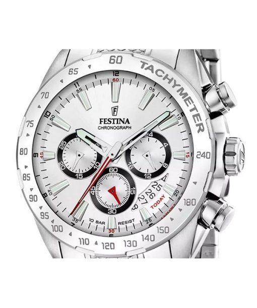 Festina Timeless Chronograph Edelstahl weißes Zifferblatt Quarz F20668-1 100M Herrenuhr